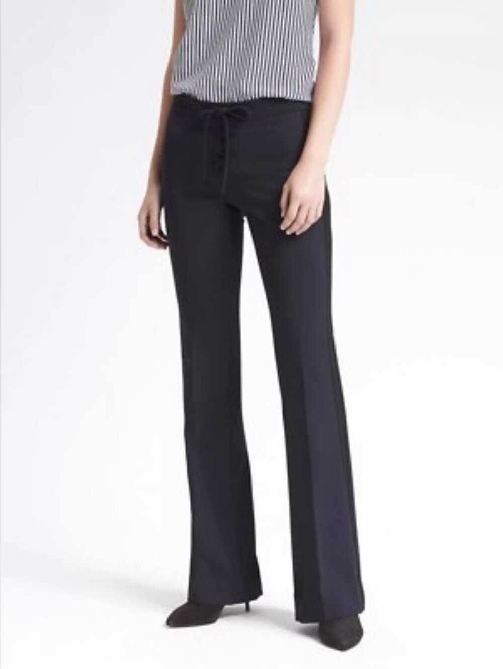 Banana Republic × Olivia Palermo Navy Flare Trousers | Racer Stripe | Lace Up 12